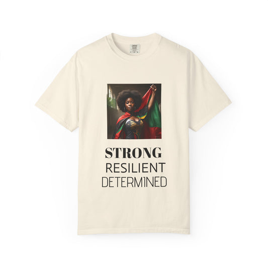 Black Heritage Graphic T-Shirt — Strong Black Woman in Red, Black & Green