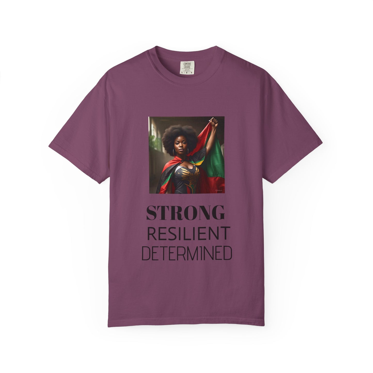 Black Heritage Graphic T-Shirt — Strong Black Woman in Red, Black & Green
