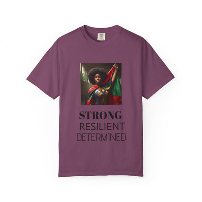 Black Heritage Graphic T-Shirt — Strong Black Woman in Red, Black & Green