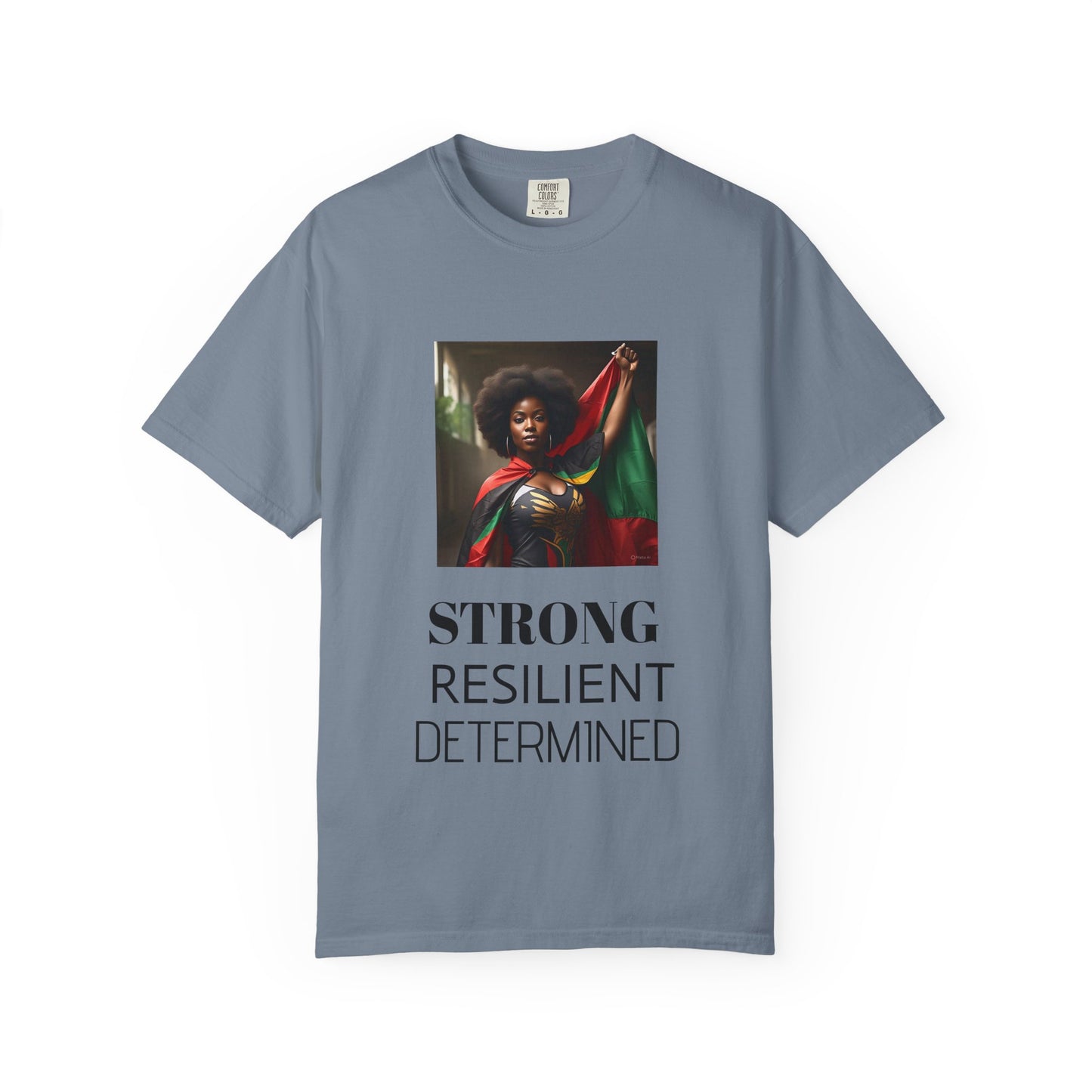 Black Heritage Graphic T-Shirt — Strong Black Woman in Red, Black & Green