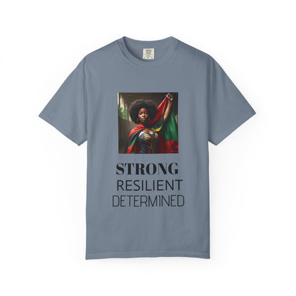 Black Heritage Graphic T-Shirt — Strong Black Woman in Red, Black & Green