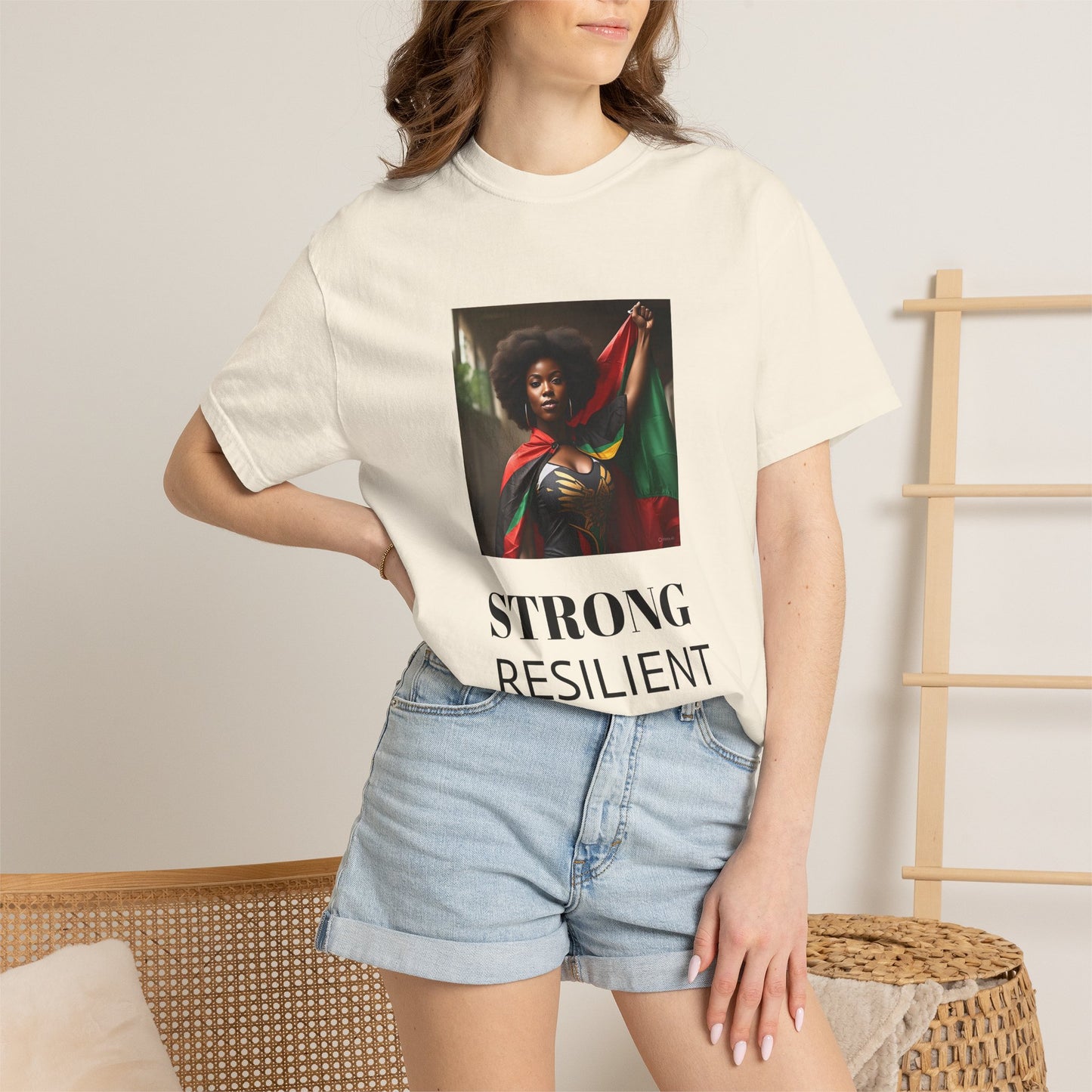 Black Heritage Graphic T-Shirt — Strong Black Woman in Red, Black & Green