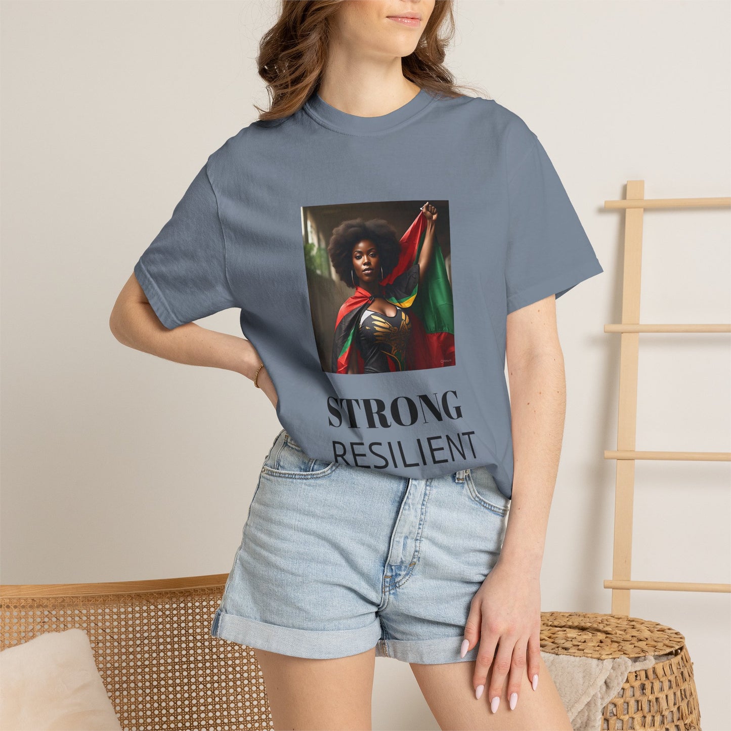 Black Heritage Graphic T-Shirt — Strong Black Woman in Red, Black & Green