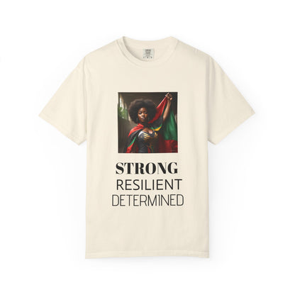 Black Heritage Graphic T-Shirt — Strong Black Woman in Red, Black & Green