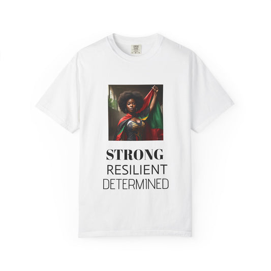 Black Heritage Graphic T-Shirt — Strong Black Woman in Red, Black & Green