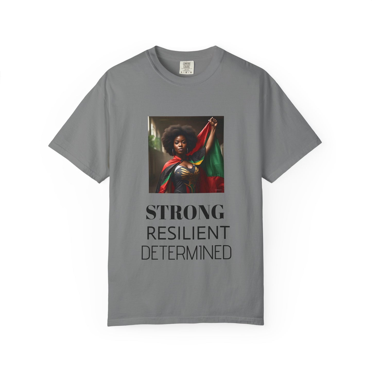 Black Heritage Graphic T-Shirt — Strong Black Woman in Red, Black & Green