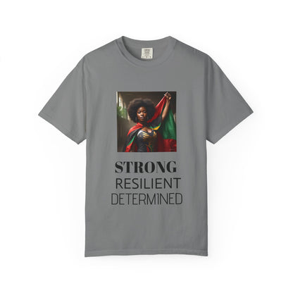 Black Heritage Graphic T-Shirt — Strong Black Woman in Red, Black & Green