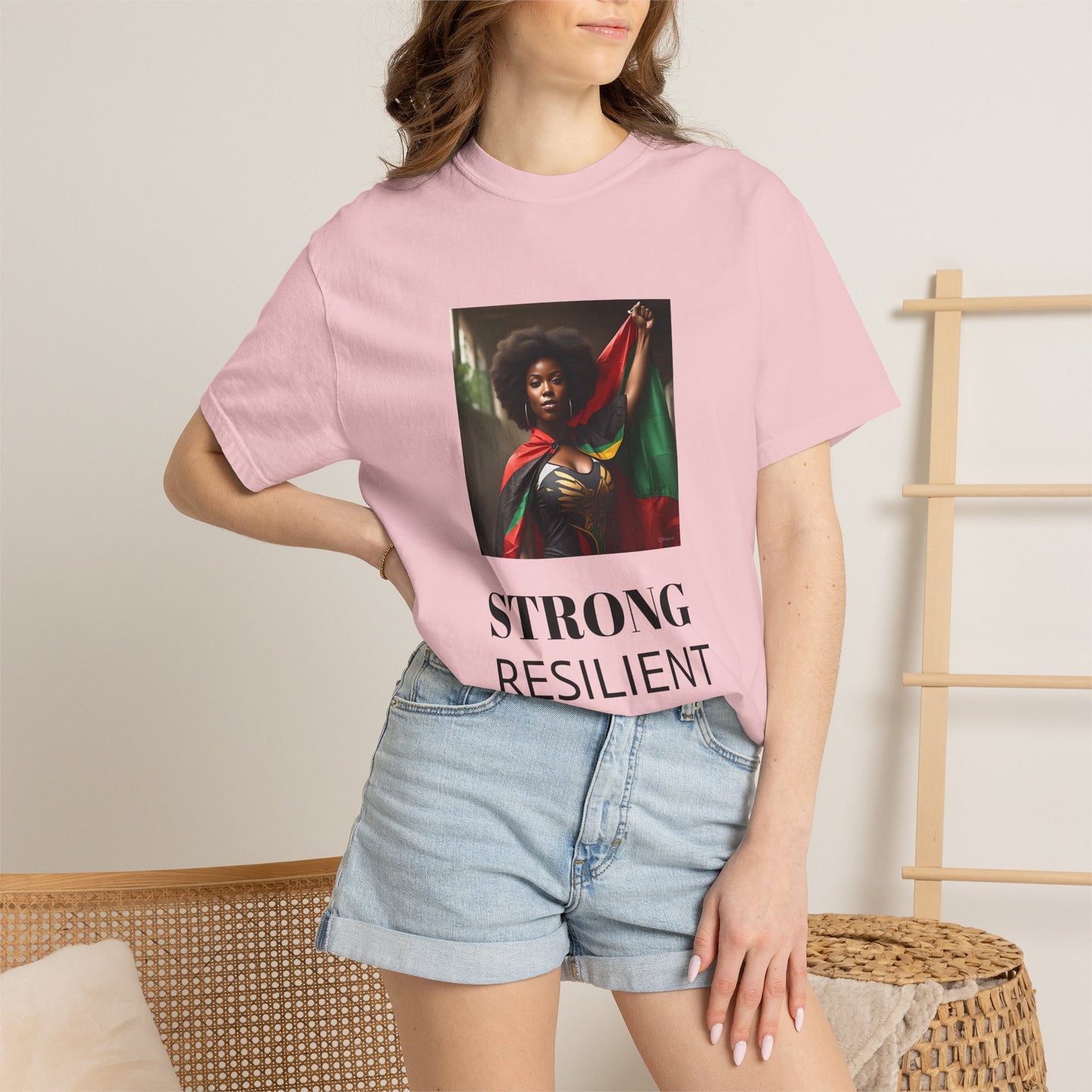 Black Heritage Graphic T-Shirt — Strong Black Woman in Red, Black & Green