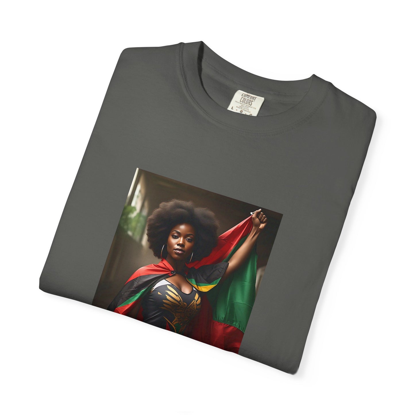 Black Heritage Graphic T-Shirt — Strong Black Woman in Red, Black & Green