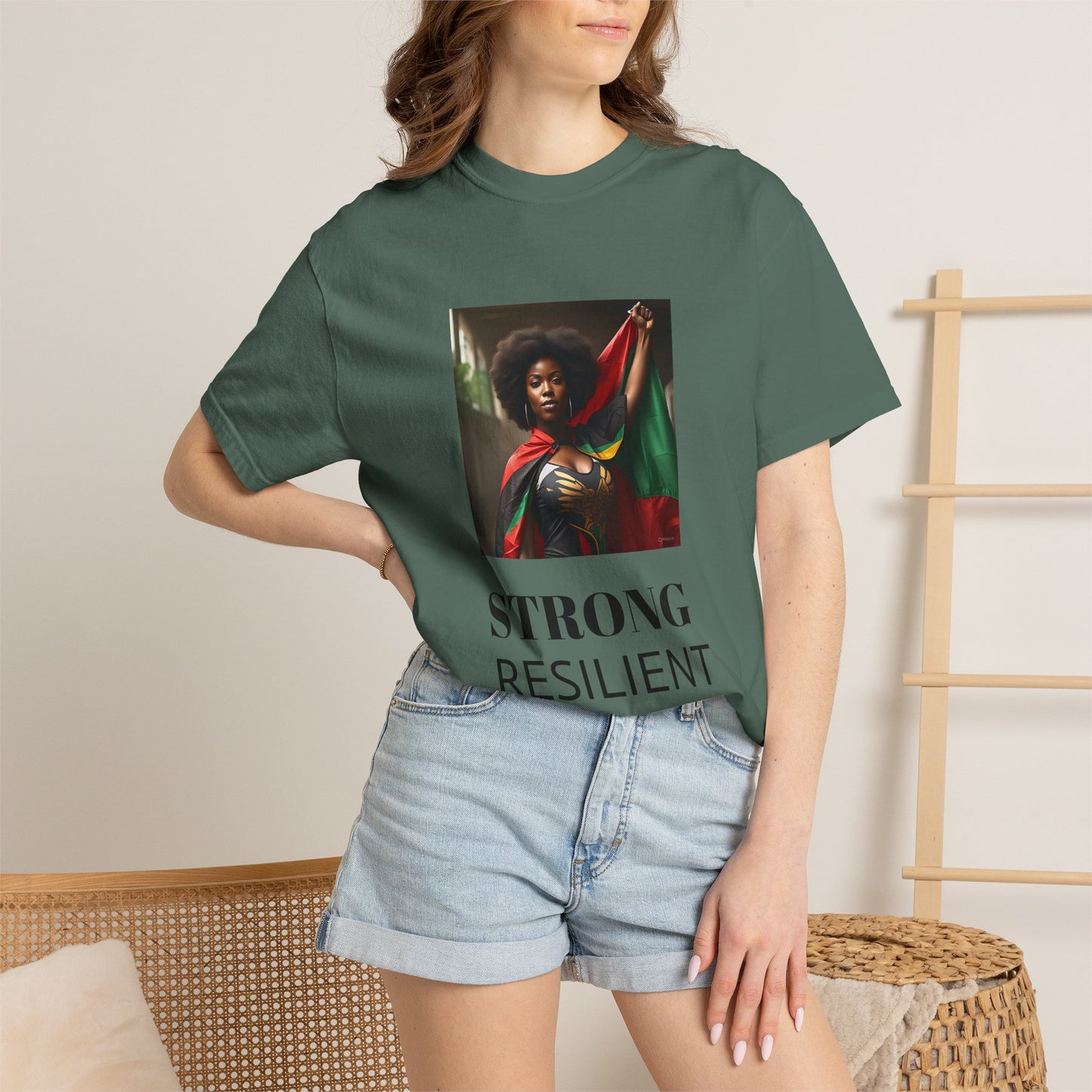 Black Heritage Graphic T-Shirt — Strong Black Woman in Red, Black & Green