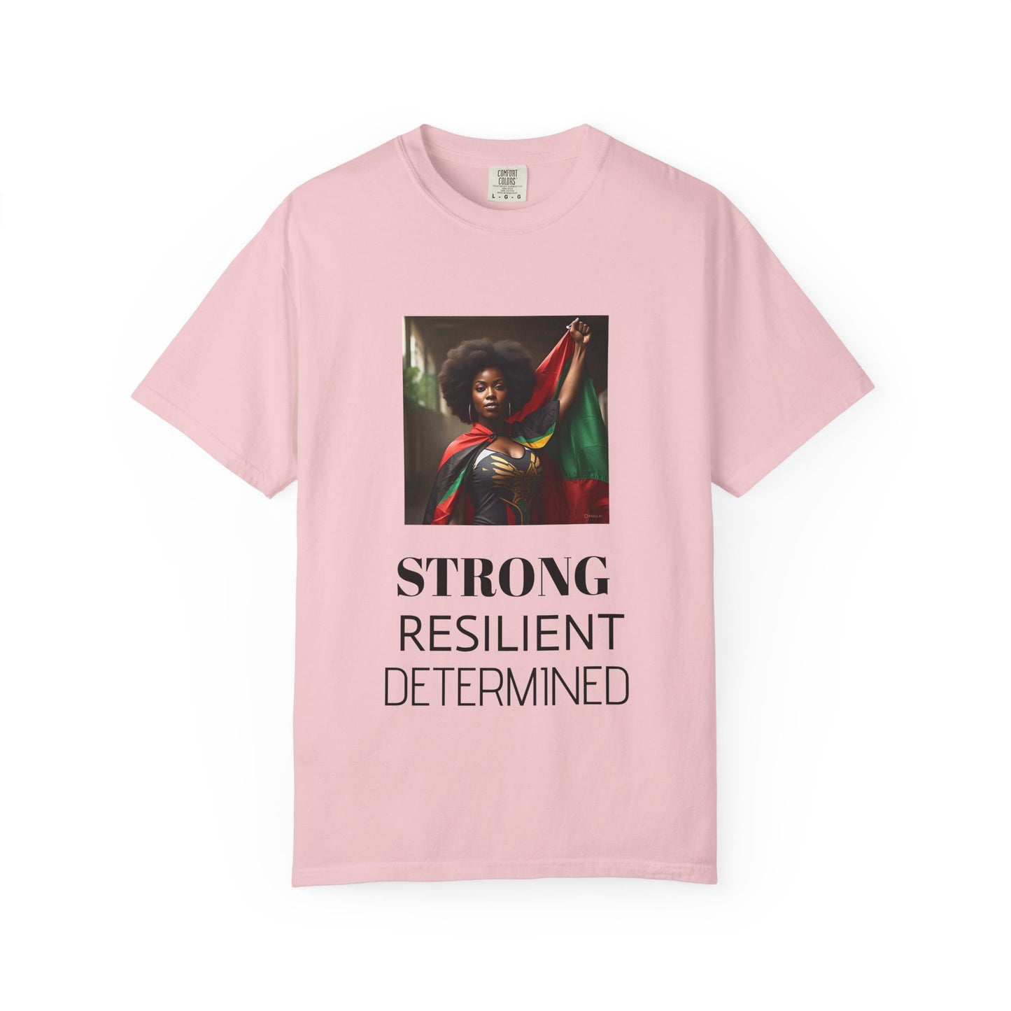 Black Heritage Graphic T-Shirt — Strong Black Woman in Red, Black & Green