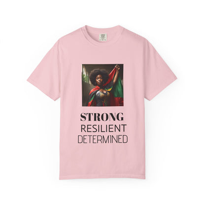Black Heritage Graphic T-Shirt — Strong Black Woman in Red, Black & Green
