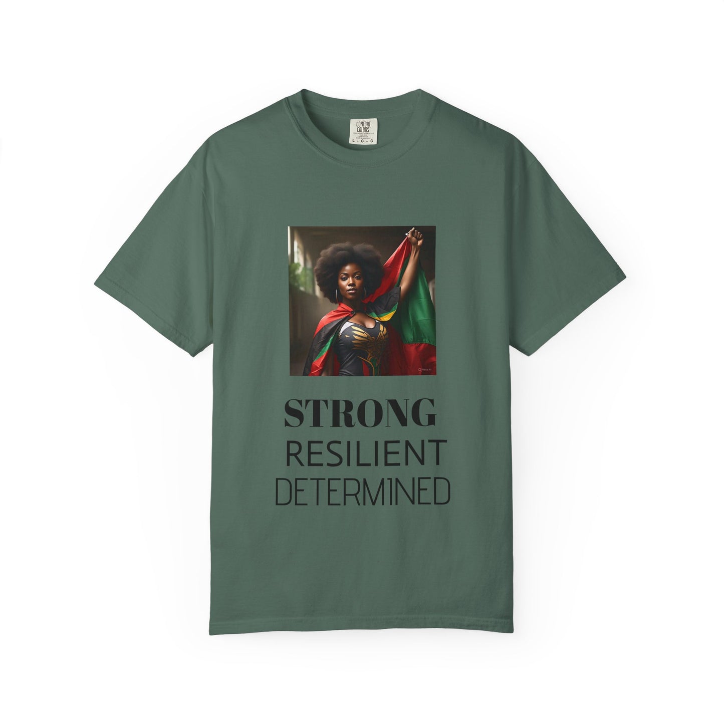 Black Heritage Graphic T-Shirt — Strong Black Woman in Red, Black & Green
