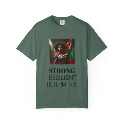 Black Heritage Graphic T-Shirt — Strong Black Woman in Red, Black & Green