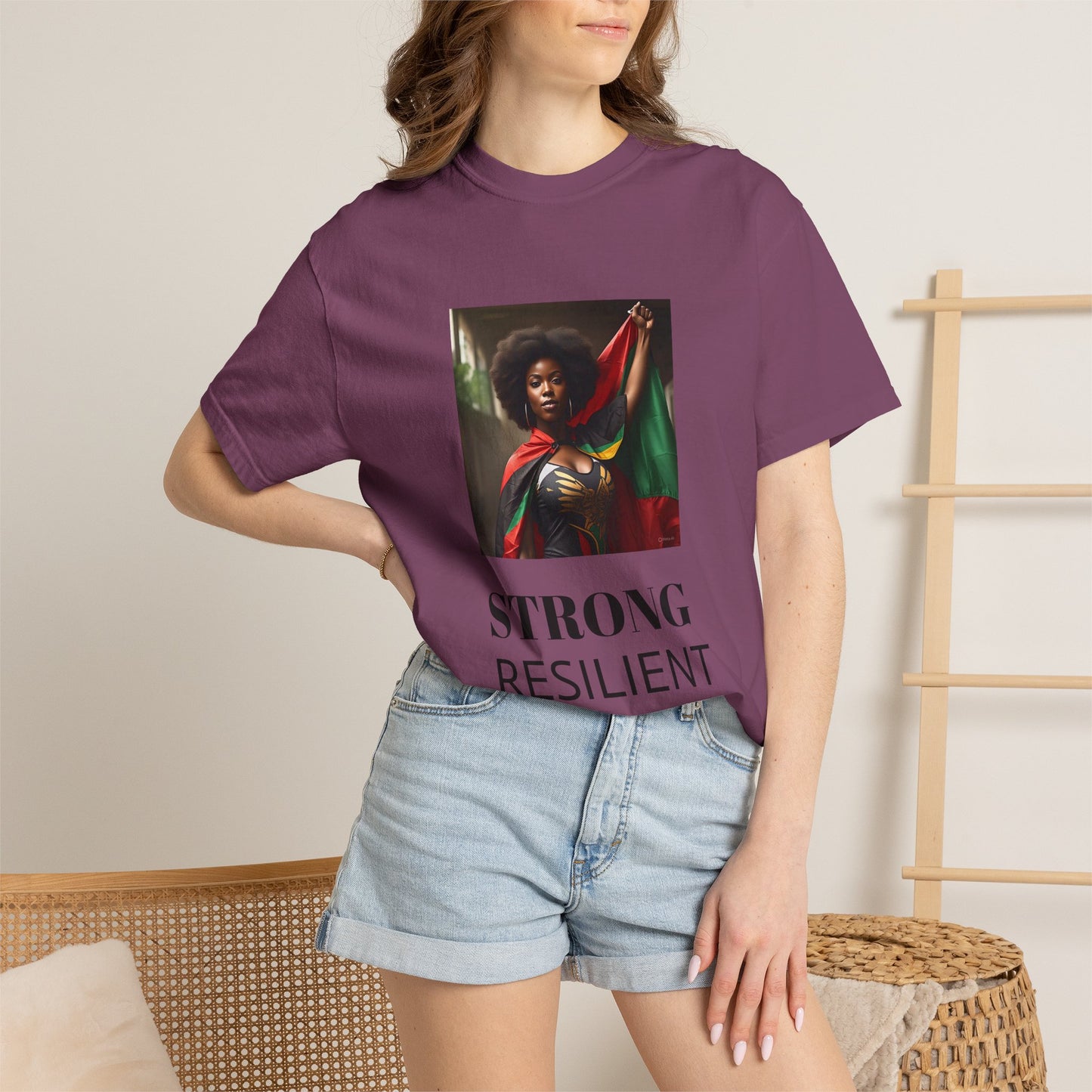 Black Heritage Graphic T-Shirt — Strong Black Woman in Red, Black & Green