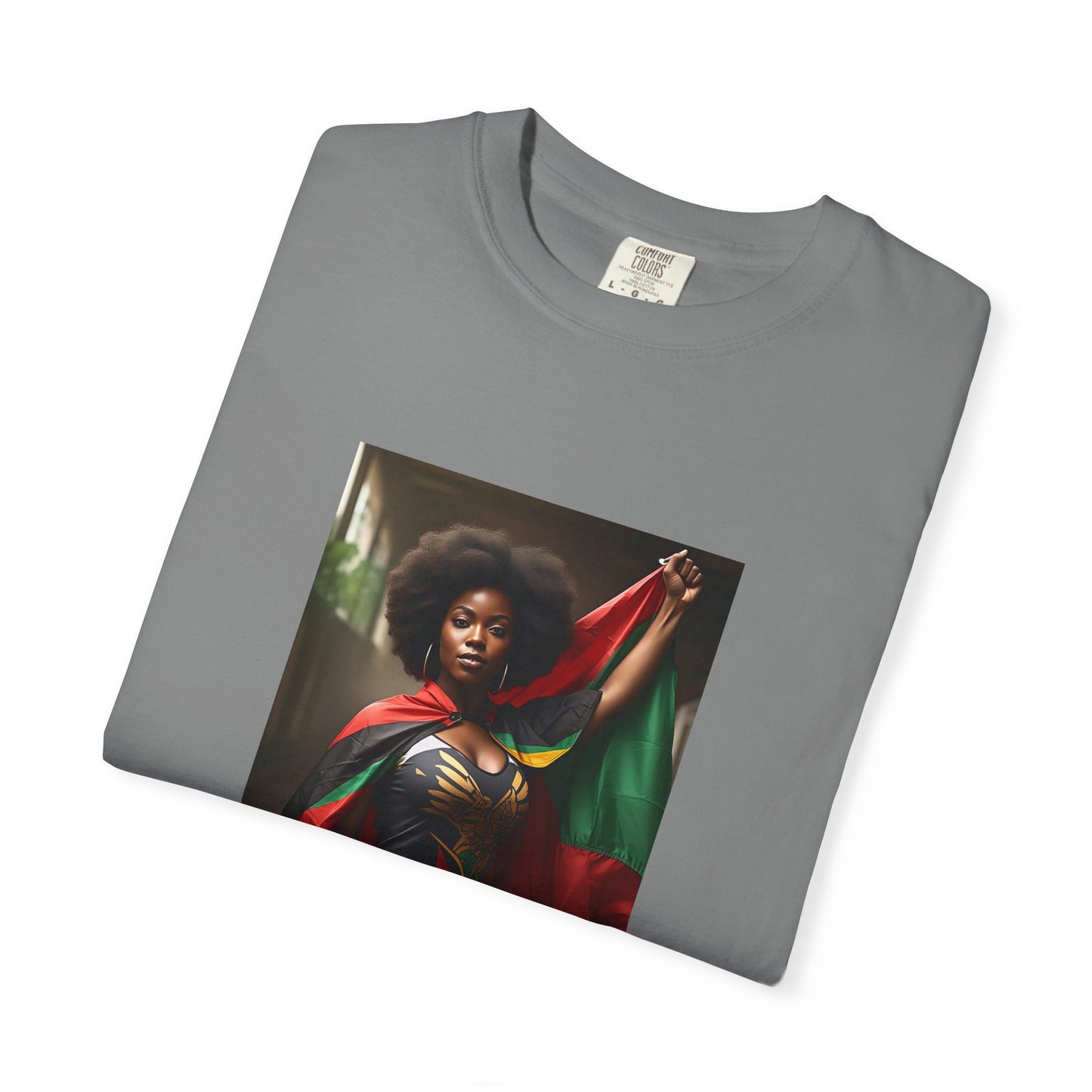 Black Heritage Graphic T-Shirt — Strong Black Woman in Red, Black & Green