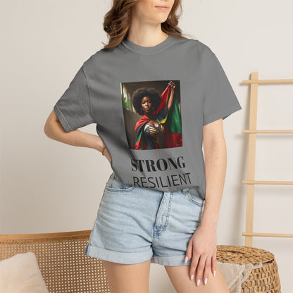 Black Heritage Graphic T-Shirt — Strong Black Woman in Red, Black & Green