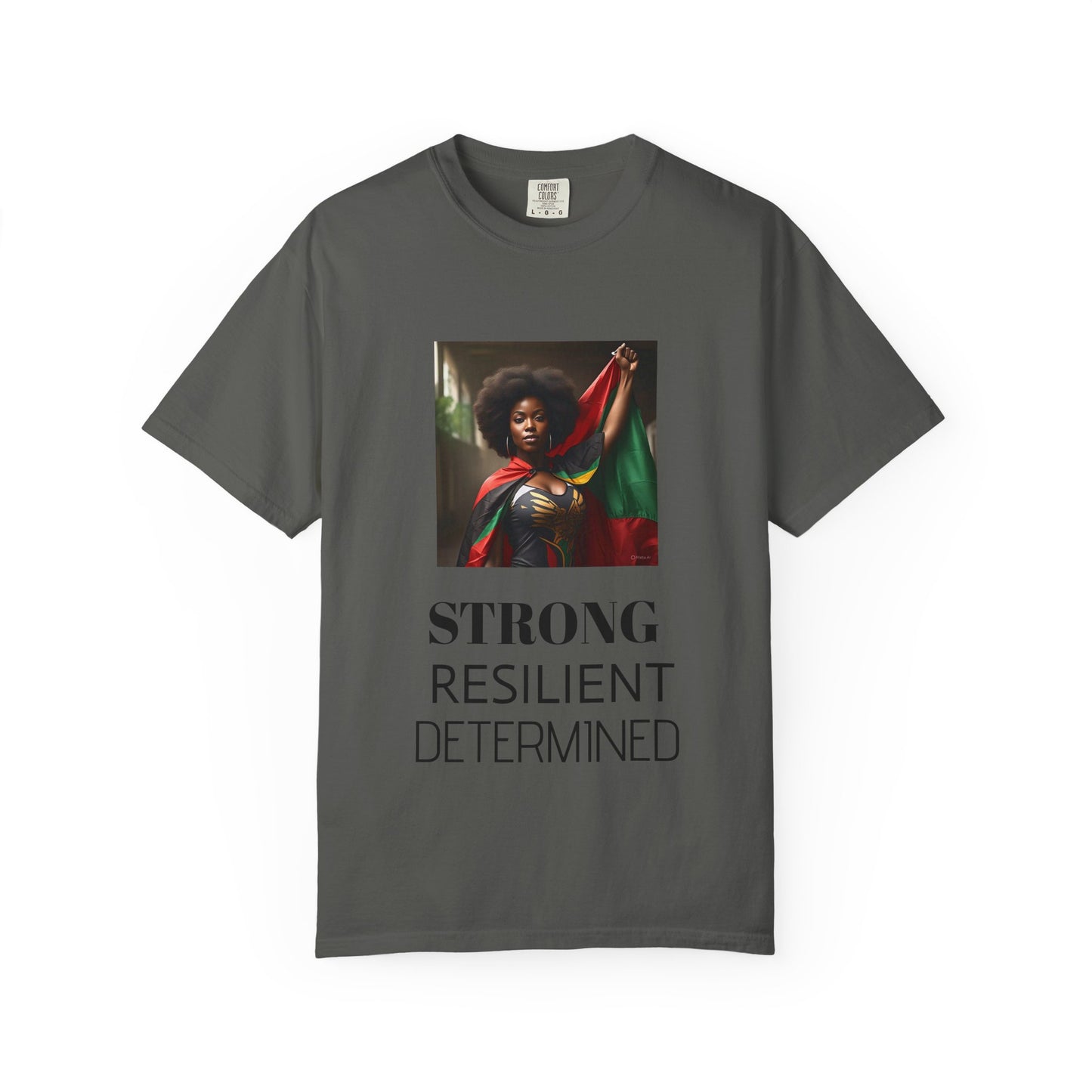Black Heritage Graphic T-Shirt — Strong Black Woman in Red, Black & Green