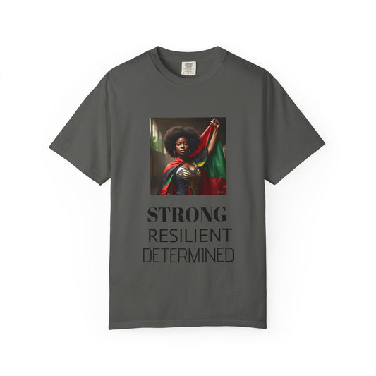 Black Heritage Graphic T-Shirt — Strong Black Woman in Red, Black & Green