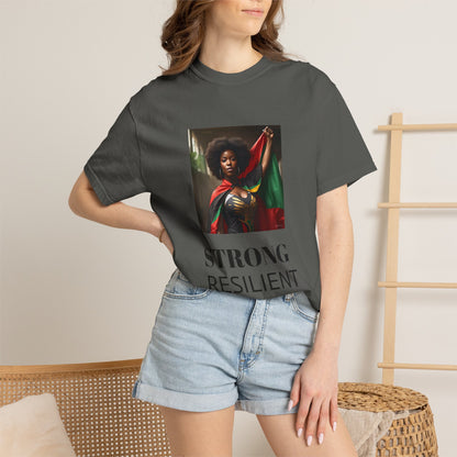 Black Heritage Graphic T-Shirt — Strong Black Woman in Red, Black & Green