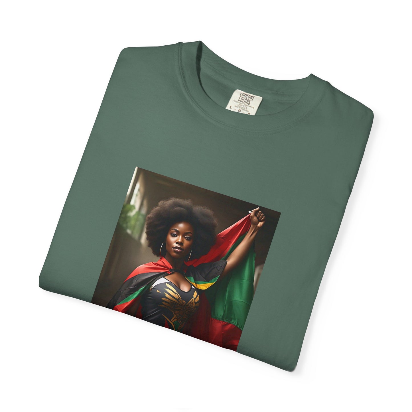 Black Heritage Graphic T-Shirt — Strong Black Woman in Red, Black & Green